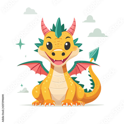 Cute cartoon dragon vector illustration