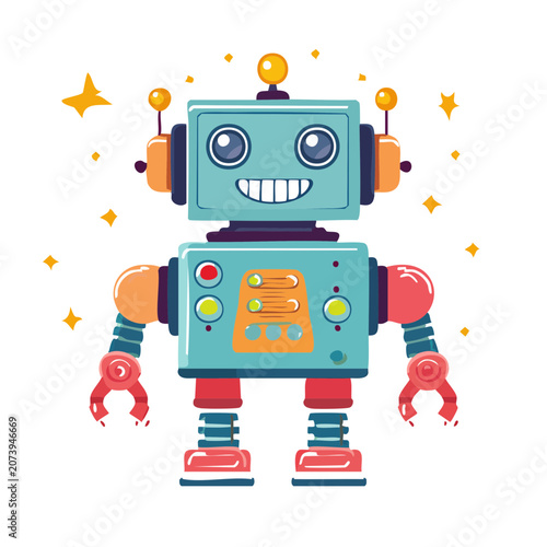 Cute cartoon robot character vector illustration