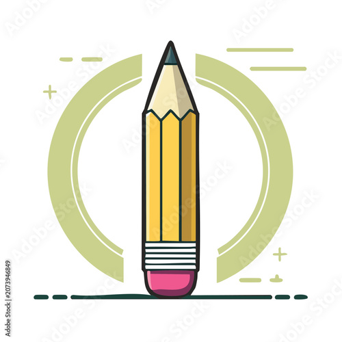 Flat illustration of a yellow pencil with circular frame