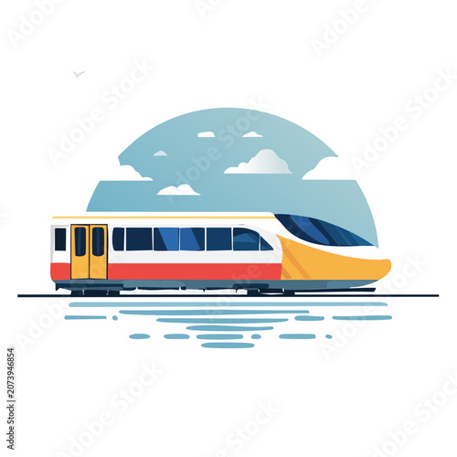 Flat illustration of airplane flying in sky with clouds