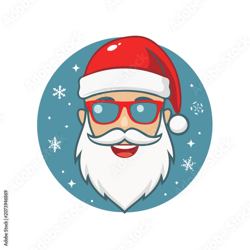 Flat illustration of Santa Claus face with sunglasses