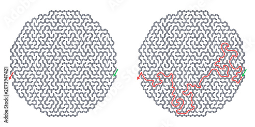 Word seek puzzle sheet with intricate maze designs and paths  