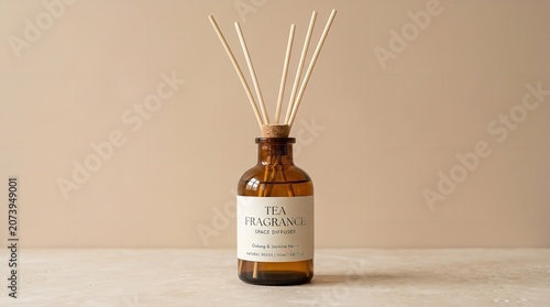 Reed diffuser on table, minimalist home fragrance
