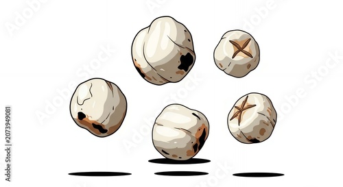 Hand drawn illustration of roasted organic lotus seeds makhana healthy superfood snack isolated on white background