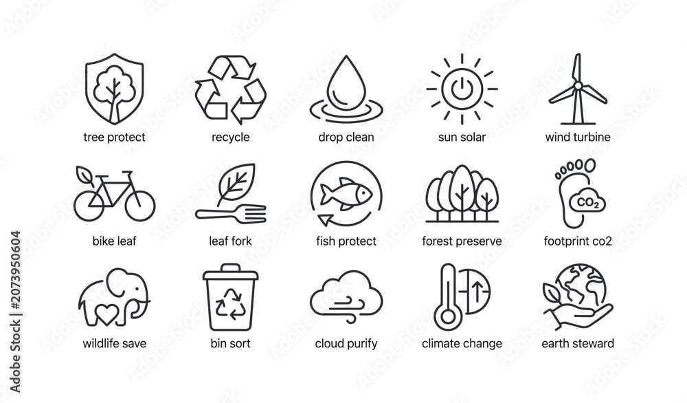 Fototapeta premium Environmental protection icons showing conservation and green actions