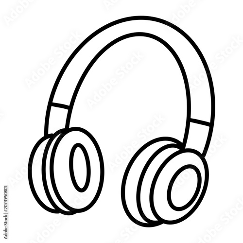 Schilderij op canvas Hand-drawn headphones doodle outline clipart with thick clean black lines