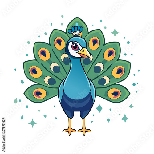 Cartoon Peacock with Colorful Feathers