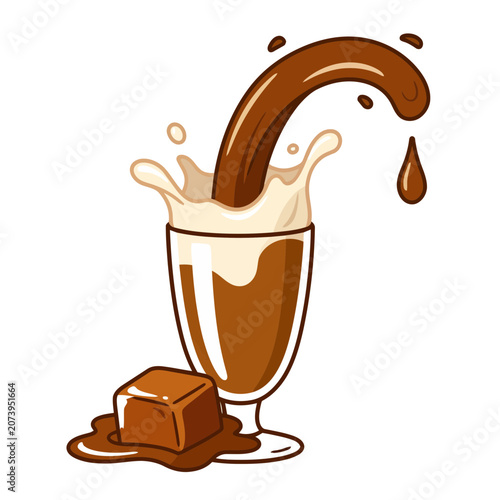 Chocolate Milk Splash in Glass with Cube