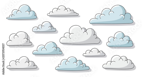 Collection of various cartoon cloud shapes.