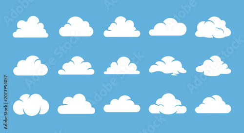 Collection of various white cloud shapes.