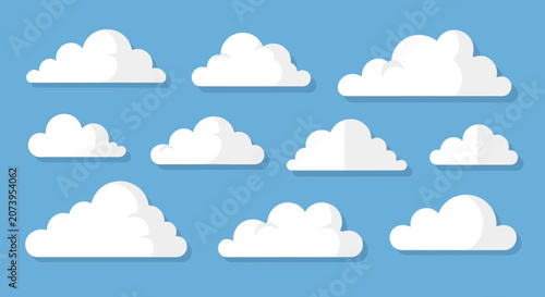 Collection of white fluffy cloud shapes.