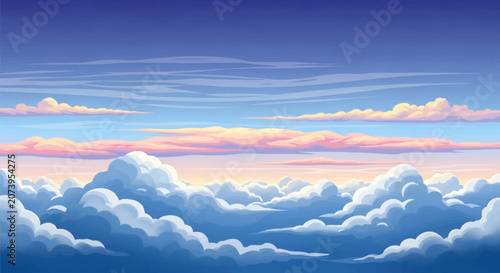 a serene sky with clouds at sunset.
