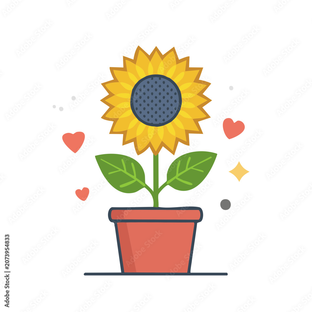 Obraz premium Flat illustration of sunflower in terracotta pot
