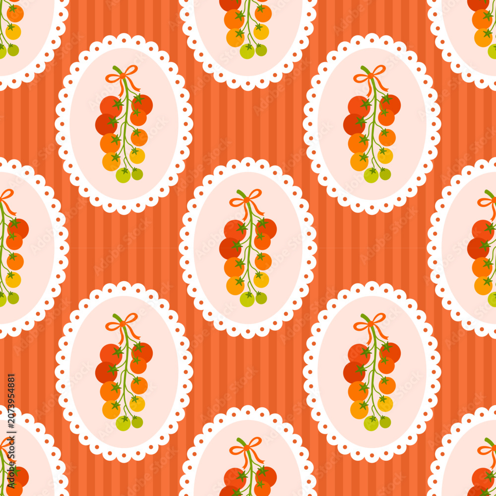 Fototapeta premium Retro Berry Floral Seamless Pattern Vintage Botanical Oval Background
