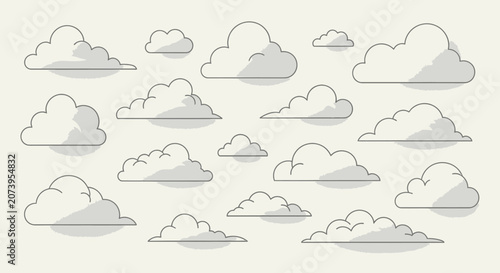 Collection of various fluffy white clouds.