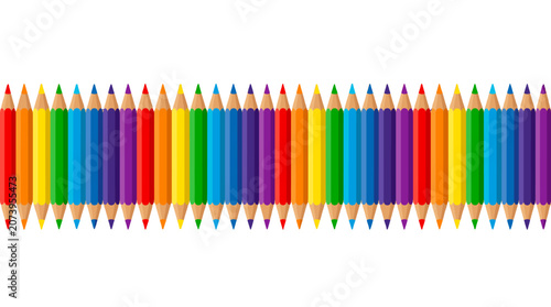 Row of colorful pencils forming a horizontal border