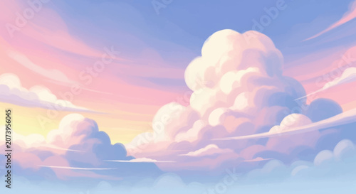 Beautiful colorful sunset with fluffy clouds.