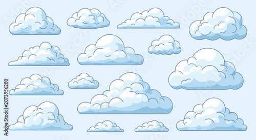 Collection of various white fluffy clouds.