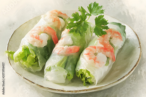Fresh vietnamese spring rolls with shrimp on a plate