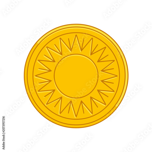 Golden coin with sun symbol vector illustration