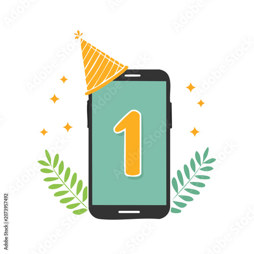 Smartphone with Party Hat and Number One