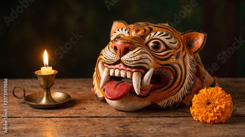 Handcrafted Pulikali Tiger Mask – Traditional Kerala Folk Art