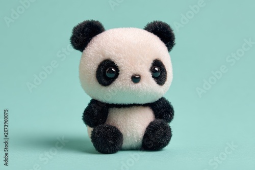 Cute Panda Plush Toy on Turquoise Background
