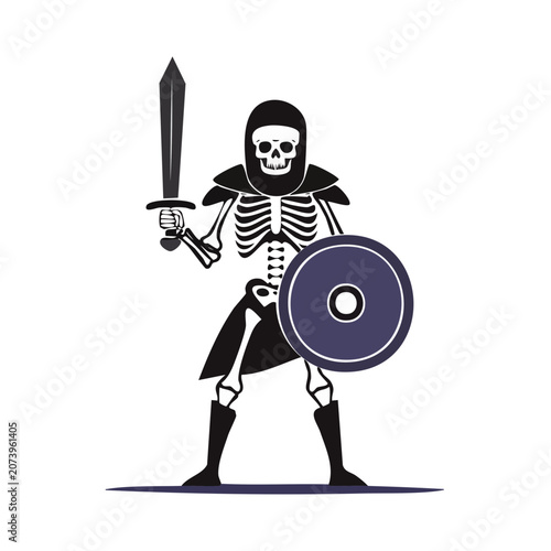Skeleton warrior with sword and shield vector illustration