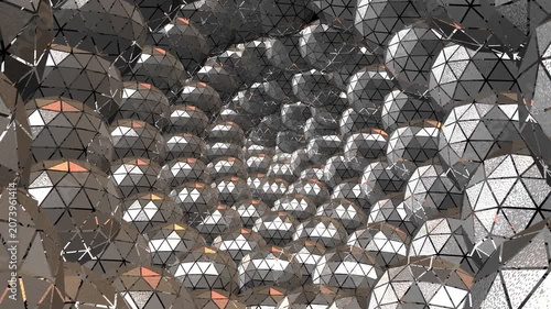 Abstract Metallic Network Tunnel Animation. Cyber Geometric Structure with Blue Lines. 3D Fractal Surface with Digital Grid. Abstract Background for VJs, Motion Designers, and Event Visuals	
