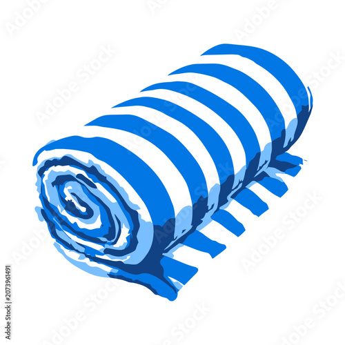 Blue and white striped rolled towel vector illustration