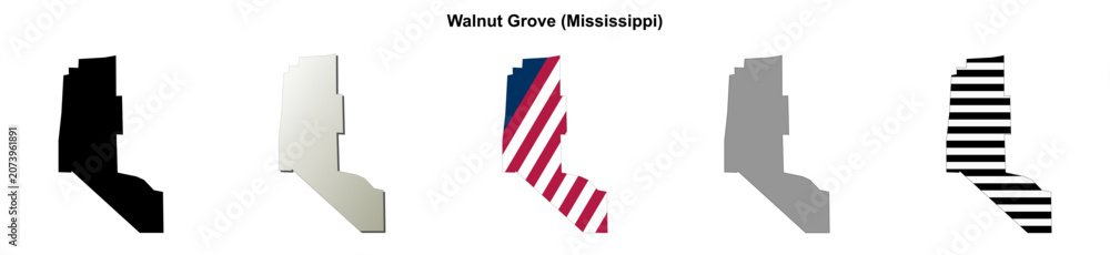Fototapeta premium Walnut Grove (Mississippi) blank outline map set