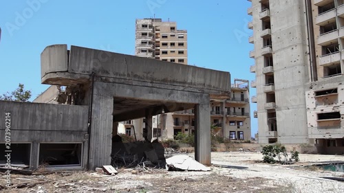 Abandoned hotels and buildings in Varosha, Famagusta, Cyprus, a ghost town forbidden zone under military control