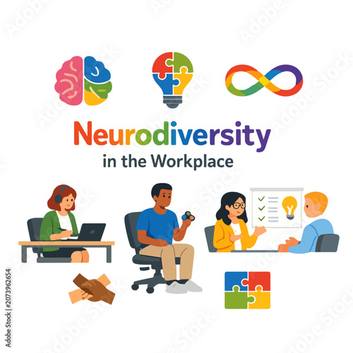 neurodiversity awareness in workplace flat design elements