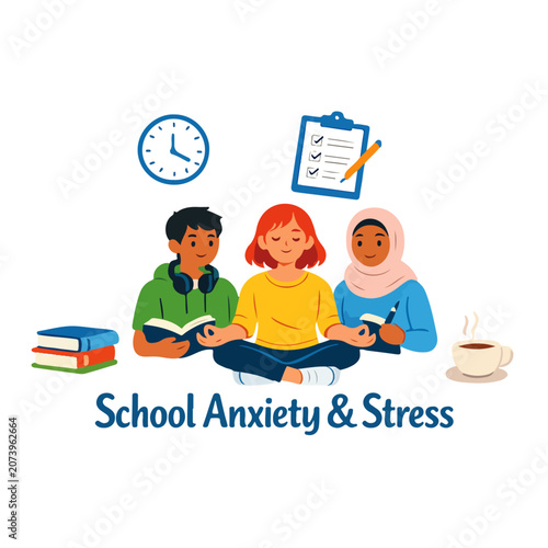 student school anxiety and stress management flat vector