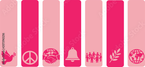 Schilderij op canvas Collection of symbols representing peace, unity, and global cooperation in pink hues