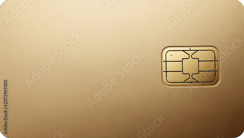 Front view closeup of empty blank gold credit card with metallic smart chip