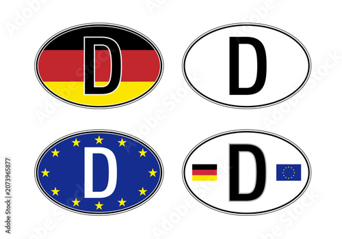 Germany, oval international vehicle registration code license plate, vector illustration