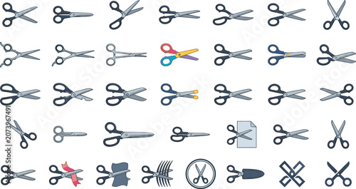 Canvastavla Scissors tailoring office craft icons set with cutting ribbon paper hair shears