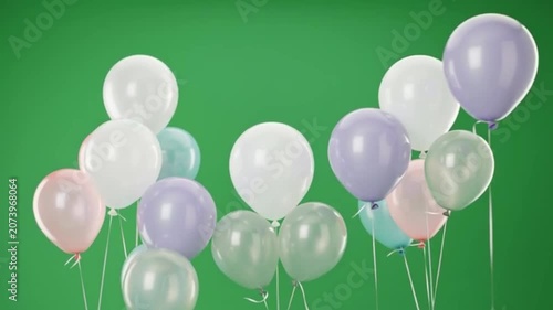 Colorful Balloons Floating Against Green Screen for Celebration or Party Background