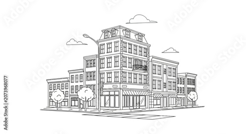 Foto Modern multi-story urban office building.