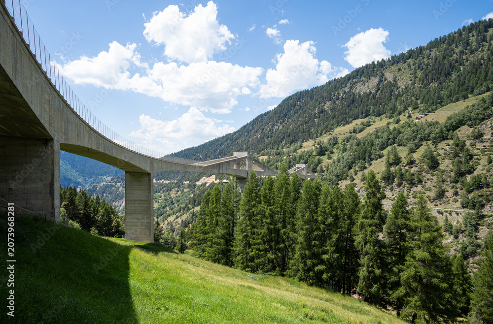 Fototapeta premium Ganterbrücke, a spectacular bridge over the Simplon Pass. Made of concrete, it's a high-quality engineering feat.