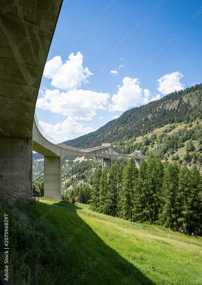 Fototapeta premium Ganterbrücke, a spectacular bridge over the Simplon Pass. Made of concrete, it's a high-quality engineering feat.