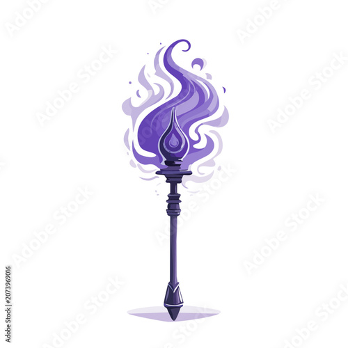 Purple Magic Staff with Flame and Swirling Energy