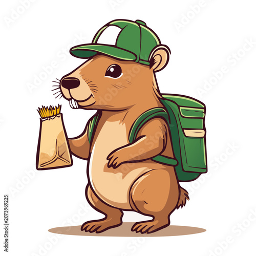 Cartoon man with backpack and hat