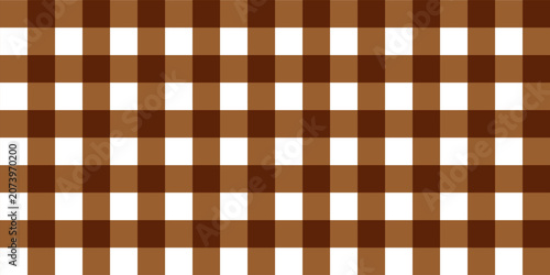 Seamless brown and white gingham check pattern background. Classic tablecloth, picnic, and country style rustic geometric texture textile design vector illustration.