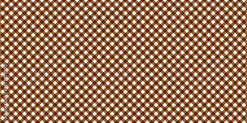 Seamless diagonal brown gingham check pattern. High resolution vector tileable plaid background texture for picnic tablecloth, autumn fabric backdrop, wrapping paper, and geometric wallpaper.