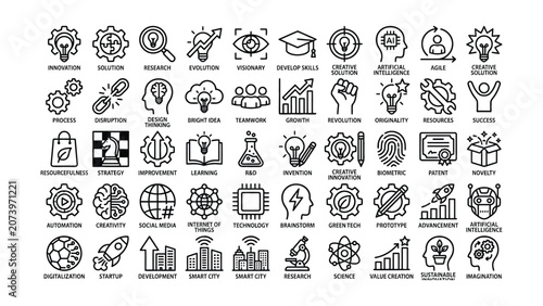 Tablou pe pânză Collection of business innovation and technology icons for creative projects and