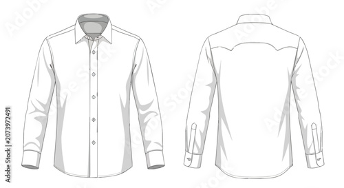 Professional White Long Sleeve Dress Shirt Front and Back View Mockup Template for Fashion Apparel Design
