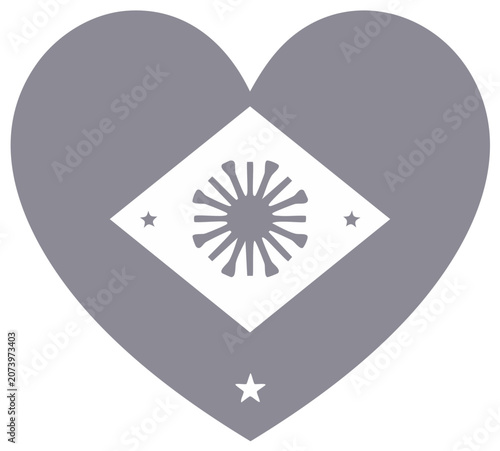 Symbolic Heart Graphic with White Diamond, Radial Emblem, and Stars