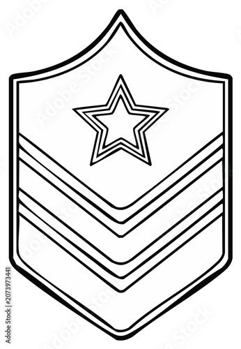 Military Chevron Insignia with Star Outline, Black and White Vector Graphic